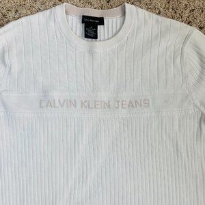 Mens Calvin Klein Logo Off White Sweater